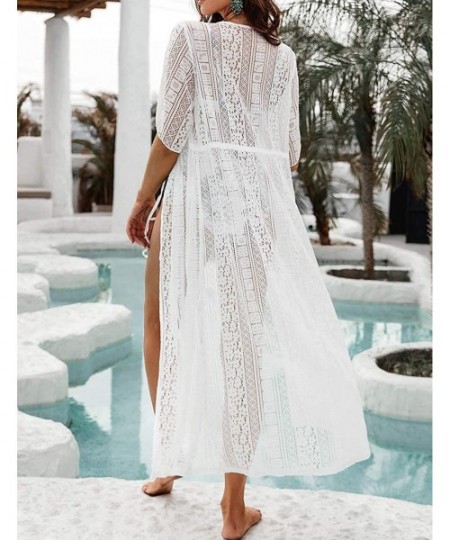 Cover-Ups Women Sexy Open Front Beach Cover Up See Through Kimono Cardigan - White 4 - CY198DUIR45