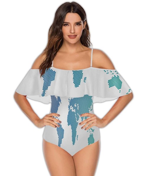 One-Pieces Blue Dress Fashion-Women's Ruffle One Piece Bathing Suit S - Multi 32 - C3199E3DUS8