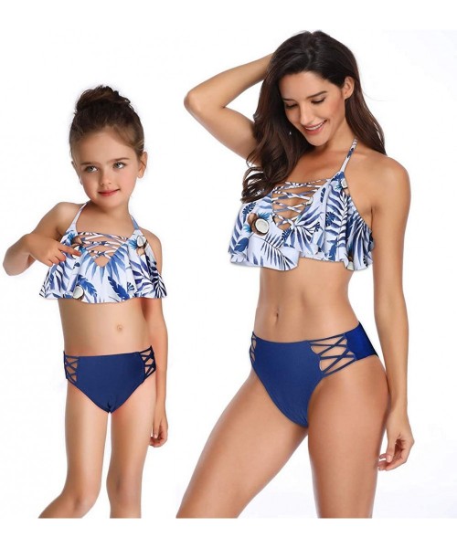 Sets Girls One Piece Swimsuits Hawaiian Ruffle Swimwear Beach Bathing Suit 2-14 Years - Floral + Navy 02 - CN196824ZYY