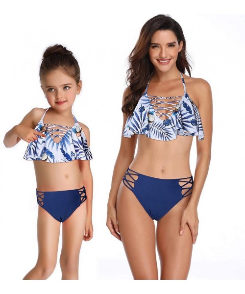 Sets Girls One Piece Swimsuits Hawaiian Ruffle Swimwear Beach Bathing Suit 2-14 Years - Floral + Navy 02 - CN196824ZYY