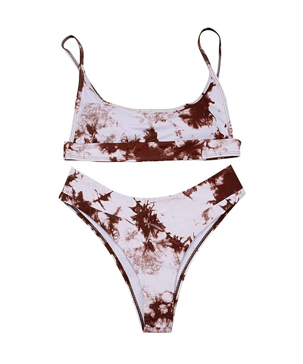 Sets Women's Marble Pattern Shoulder Strap Bikini Set - Khaki - CR199L2K2T0