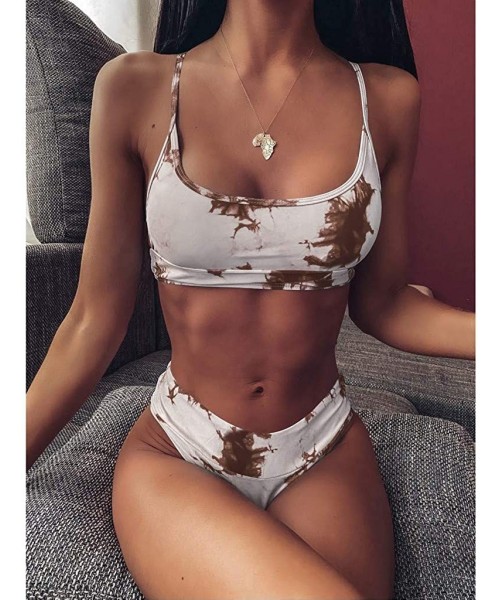 Sets Women's Marble Pattern Shoulder Strap Bikini Set - Khaki - CR199L2K2T0