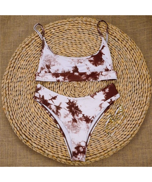 Sets Women's Marble Pattern Shoulder Strap Bikini Set - Khaki - CR199L2K2T0