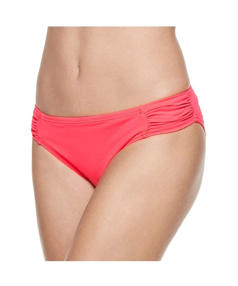 Tankinis Women's Ruched Sides Hipster Bikini Bottoms - Coral - C018SQ3ESR6