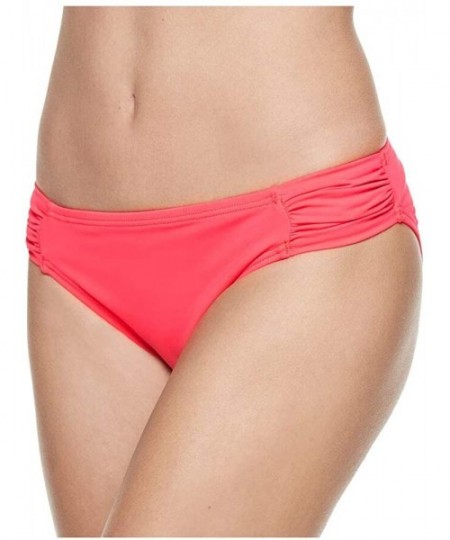 Tankinis Women's Ruched Sides Hipster Bikini Bottoms - Coral - C018SQ3ESR6