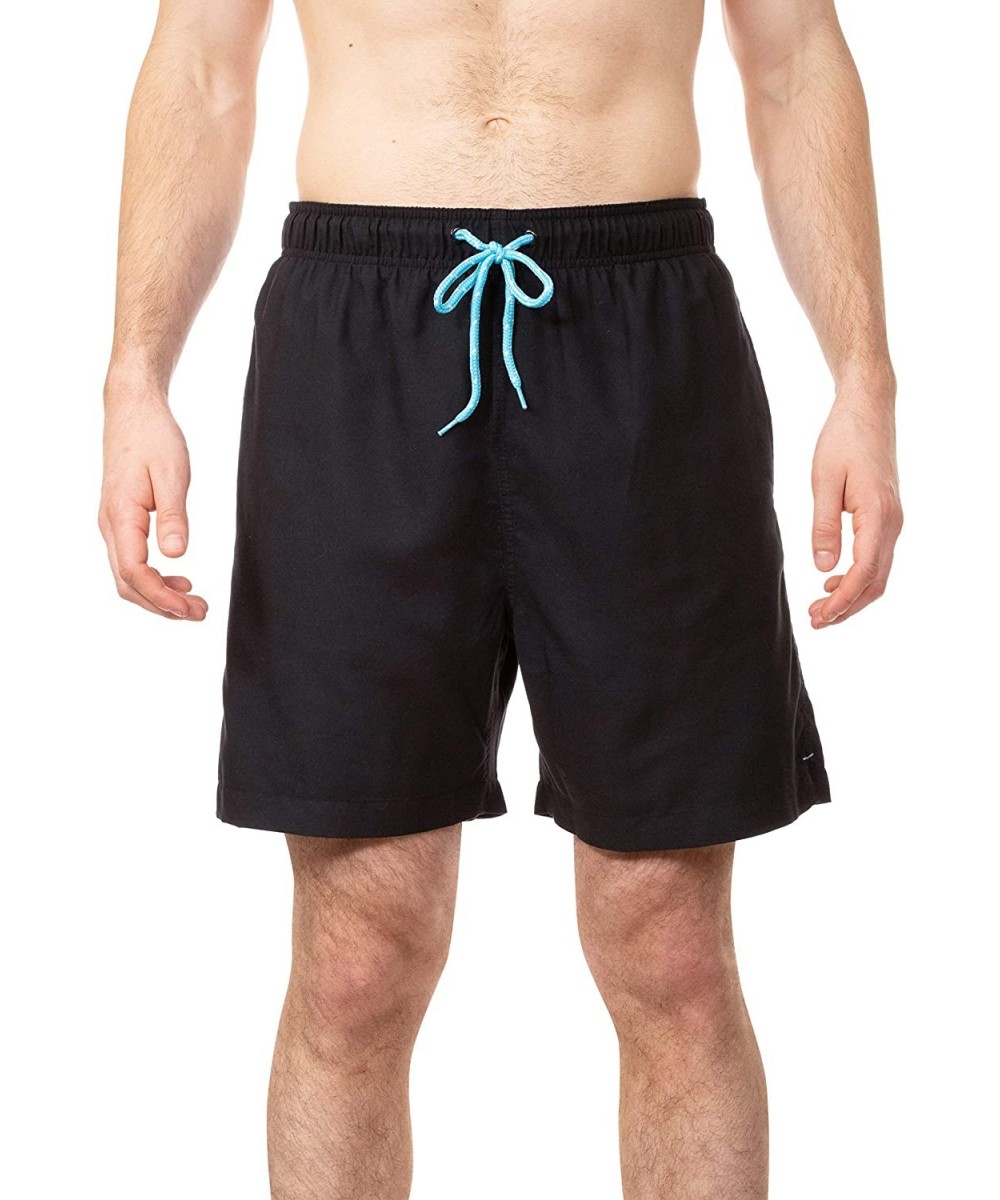 Board Shorts Men's New Islander Solid Color Relaxed Fit Boardshort Swim Trunks Bathing Suit- UPF 50+ - Black/Blue - CX18OZC7DU3