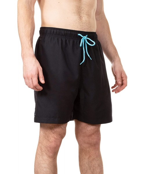 Board Shorts Men's New Islander Solid Color Relaxed Fit Boardshort Swim Trunks Bathing Suit- UPF 50+ - Black/Blue - CX18OZC7DU3