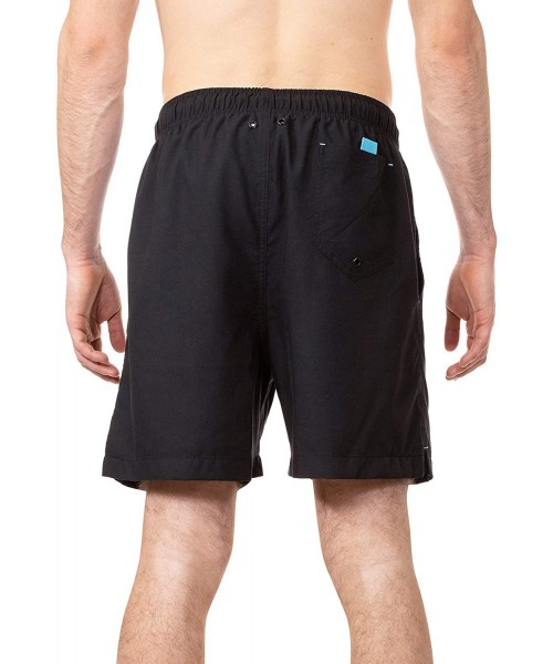 Board Shorts Men's New Islander Solid Color Relaxed Fit Boardshort Swim Trunks Bathing Suit- UPF 50+ - Black/Blue - CX18OZC7DU3