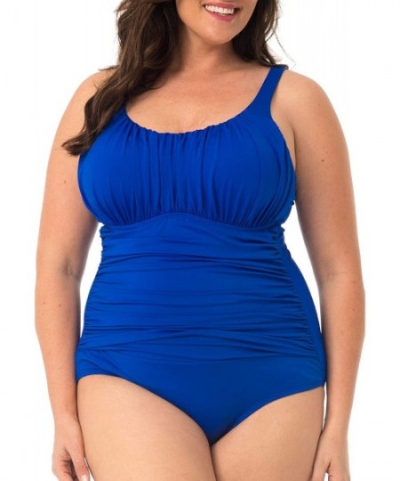 One-Pieces Ruched Curvy Sizing One Piece Swimsuit for Women with Tummy Control - Royal - CZ18L5Q0LMG