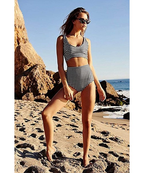 One-Pieces Sexy Cute Grid Printing Swimsuits for Women One Piece 2 Piece Bikini Set Padded Bralette Beachwear - A - CY18DQ4GN3X