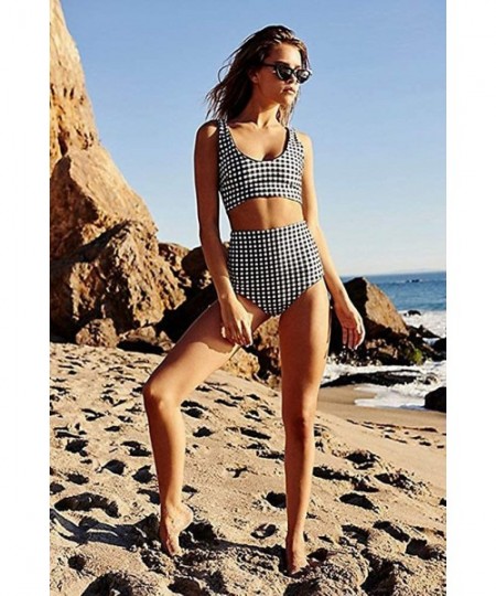 One-Pieces Sexy Cute Grid Printing Swimsuits for Women One Piece 2 Piece Bikini Set Padded Bralette Beachwear - A - CY18DQ4GN3X