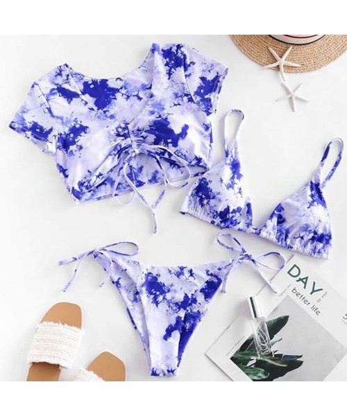 Sets Women Bikini Set Casual Swimsuit Three Piece Filled Bra Crop Tops Bandage Bottom Swimwear Bathing Suit Tie Dye Beachwear...