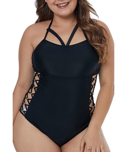 Sets Women's Plus Size Swimsuits One Piece Monokinis Swimwear Athletic Tankini - A- Hollow Black - CO18QK3CHMW