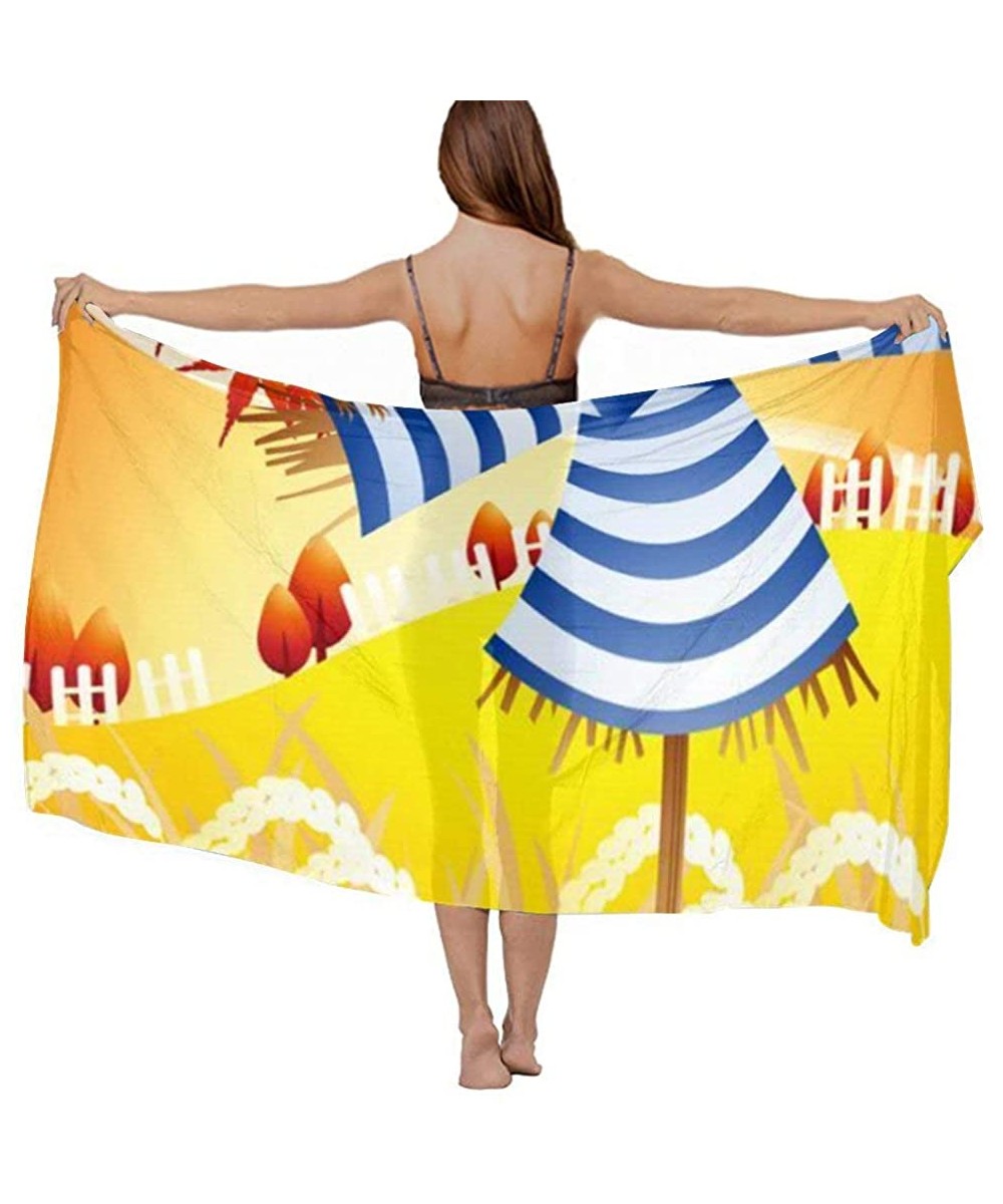 Cover-Ups Women Girls Fashion Chiffon Beach Bikini Cover Up Sunscreen Wrap Scarves - Autumn Harvest Scarecrow - C7190HHRICZ