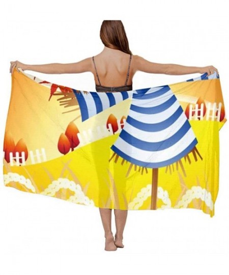 Cover-Ups Women Girls Fashion Chiffon Beach Bikini Cover Up Sunscreen Wrap Scarves - Autumn Harvest Scarecrow - C7190HHRICZ