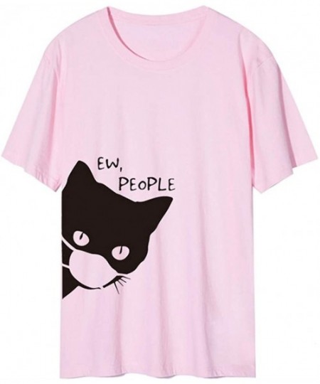 Bottoms Women's Cat Print Tee Summer Casual Basic Short Sleeve Round Neck T Shirts - Pink - CQ1906TZTAN