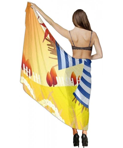 Cover-Ups Women Girls Fashion Chiffon Beach Bikini Cover Up Sunscreen Wrap Scarves - Autumn Harvest Scarecrow - C7190HHRICZ