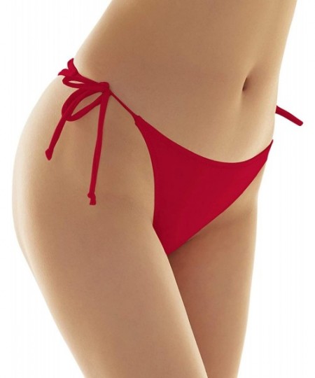 Rash Guards Womens Brazilian Low Rise Tie-Side Ruched Back Thong Bikini Bottom Swim Brief - Rose Red-d - C81832NGTZT