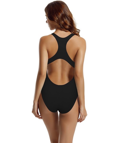 One-Pieces Women's Retro Raceback One Piece Swimsuit Bathing Suit - Black - CH12O3XQ8NG