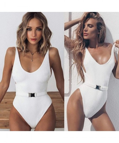 Racing Women's One Piece Pure Color V Neck Tummy Control Swimsuits Swimming Bikini Tankini Set Bathing Suits - White - C618SK...