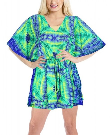 Cover-Ups Women's Mini Caftan Swimsuit Cover Ups Dress for Swimwear Drawstring A - Green_y320 - CB18N7O2789