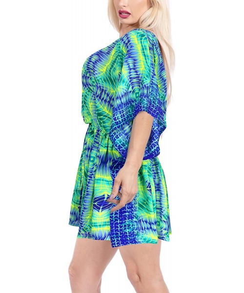 Cover-Ups Women's Mini Caftan Swimsuit Cover Ups Dress for Swimwear Drawstring A - Green_y320 - CB18N7O2789