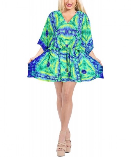 Cover-Ups Women's Mini Caftan Swimsuit Cover Ups Dress for Swimwear Drawstring A - Green_y320 - CB18N7O2789