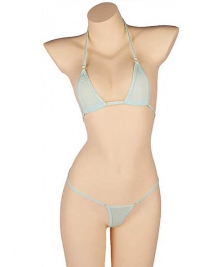 Sets Women's Extreme Sexy Hot Silk Micro Bikinis Set Mini Thong Swimwear - Mint Blue - CZ199KYU58S