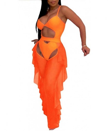 Cover-Ups Sexy Swimsuits for Women - Mesh See Through Club Outfits Bikini Cover Up - B-orange - C218SRI9MKK