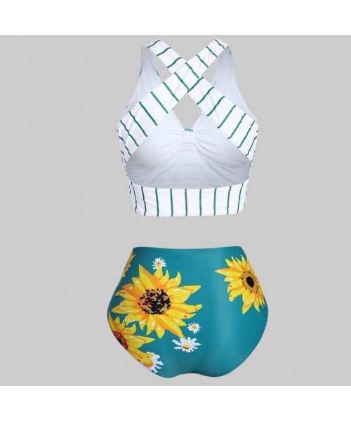 Sets One Shoulder Swimsuits for Women Sunflower Print High Waisted Tummy Control Tankini Two Piece Flounce Swimwear Yywhite -...