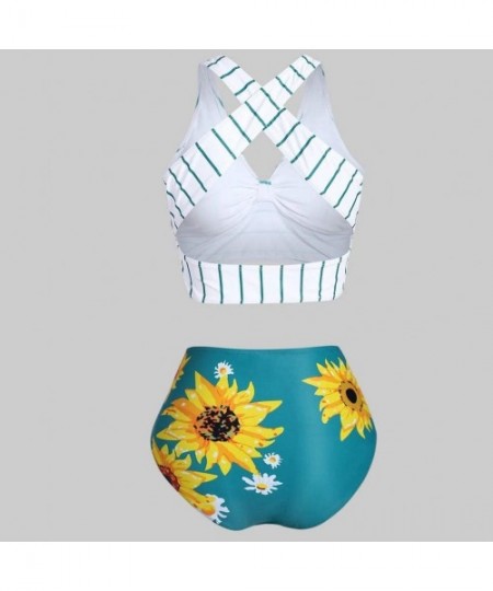 Sets One Shoulder Swimsuits for Women Sunflower Print High Waisted Tummy Control Tankini Two Piece Flounce Swimwear Yywhite -...