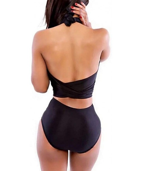 Sets Bikini Women's Two Piece Set Wrapped Chest Swimsuits Solid Color Sexy Summer Swimwear Beachwear Bathing Suits Black - CA...