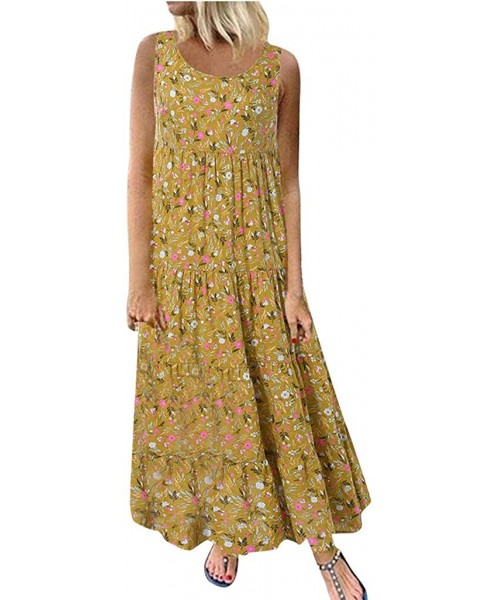 One-Pieces Long Dress For Women- Print Maxi Dress Boho Straps Dress Dress - Z2-yellow - C1196NS8Q7R