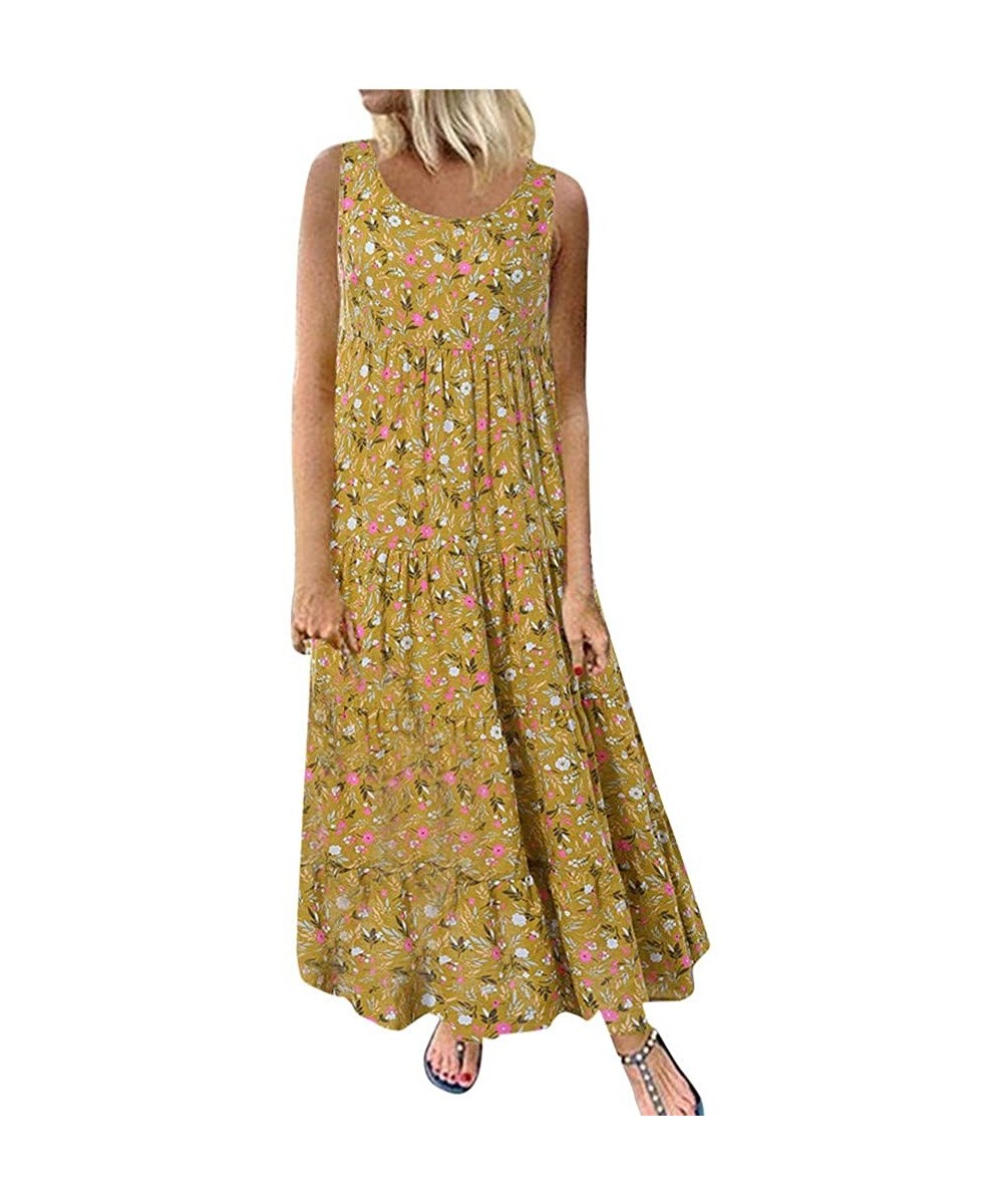 One-Pieces Long Dress For Women- Print Maxi Dress Boho Straps Dress Dress - Z2-yellow - C1196NS8Q7R