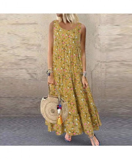 One-Pieces Long Dress For Women- Print Maxi Dress Boho Straps Dress Dress - Z2-yellow - C1196NS8Q7R