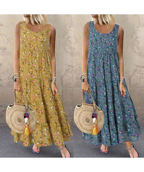 One-Pieces Long Dress For Women- Print Maxi Dress Boho Straps Dress Dress - Z2-yellow - C1196NS8Q7R