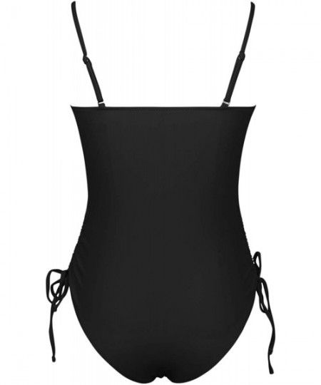 One-Pieces Removable Strappy Off Shoulder Tube Top Cutout Drawstring One Piece Swimsuit - Black - CR1944MSU93