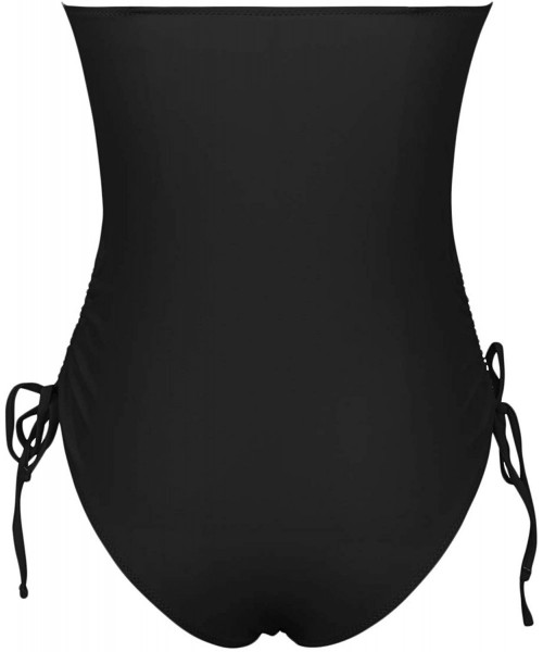 One-Pieces Removable Strappy Off Shoulder Tube Top Cutout Drawstring One Piece Swimsuit - Black - CR1944MSU93