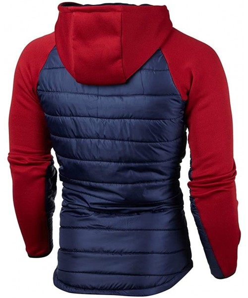 Rash Guards Outwear Blouse- Men Casual Long Sleeve Patchwork Hoodie Hooded Sweatshirt Top - Red - CI18XXA8ZTI