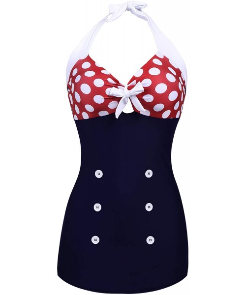 Sets Womens Vintage Striped One Piece Swimsuit Monokini Bathing Suit Boyshort Swimwear - Red Polka Dot - CN18R0M8ULZ