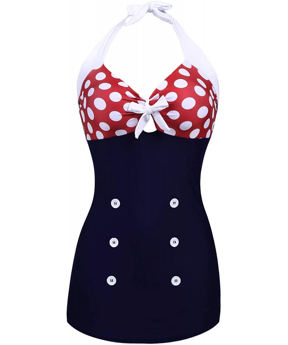 Sets Womens Vintage Striped One Piece Swimsuit Monokini Bathing Suit Boyshort Swimwear - Red Polka Dot - CN18R0M8ULZ