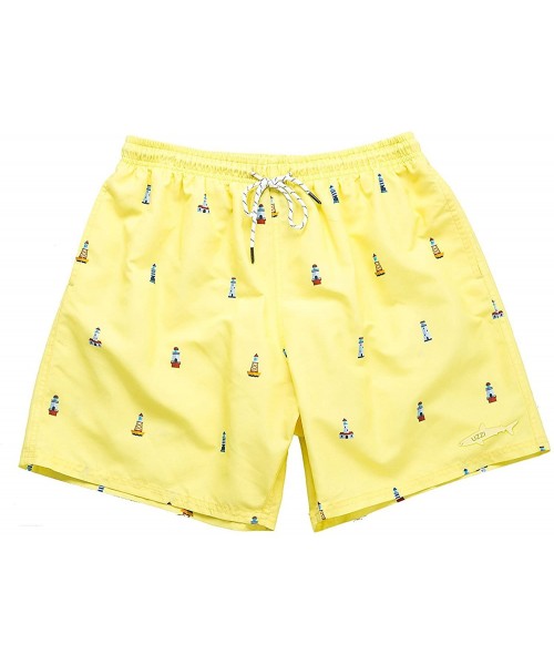 Trunks Men's Bimini Quick Dry Printed Short Swim Trunks - Lighthouse Banana - CW18DI3W2ME