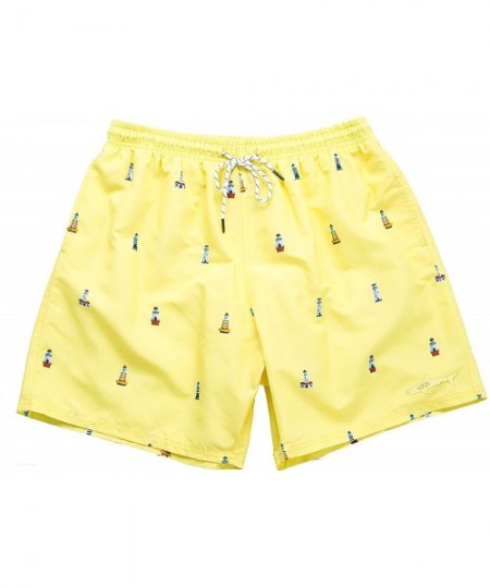 Trunks Men's Bimini Quick Dry Printed Short Swim Trunks - Lighthouse Banana - CW18DI3W2ME