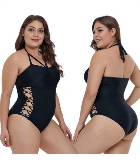 Sets Women's Plus Size Swimsuits One Piece Monokinis Swimwear Athletic Tankini - A- Hollow Black - CO18QK3CHMW