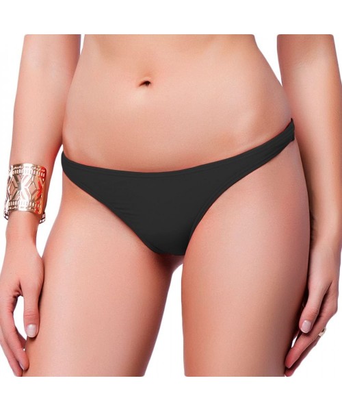 Bottoms Women's Sexy Cheeky Bikini Bottom Booty T-Back Ladies Solid Classic Swimsuit - Black - CC183KWR94C