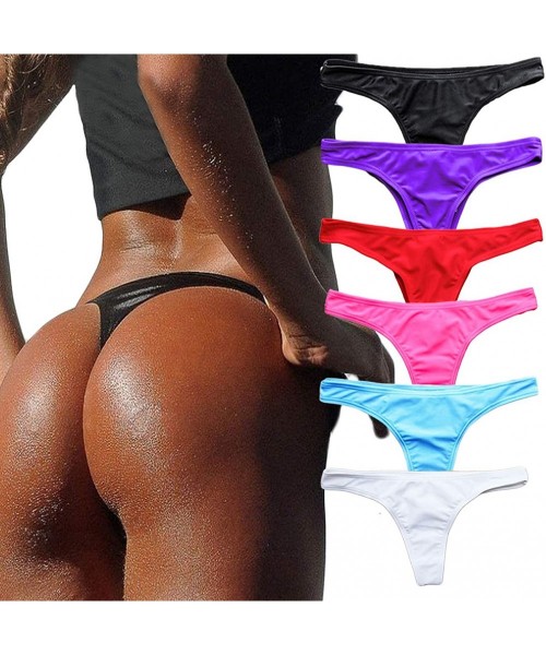 Bottoms Women's Sexy Cheeky Bikini Bottom Booty T-Back Ladies Solid Classic Swimsuit - Black - CC183KWR94C