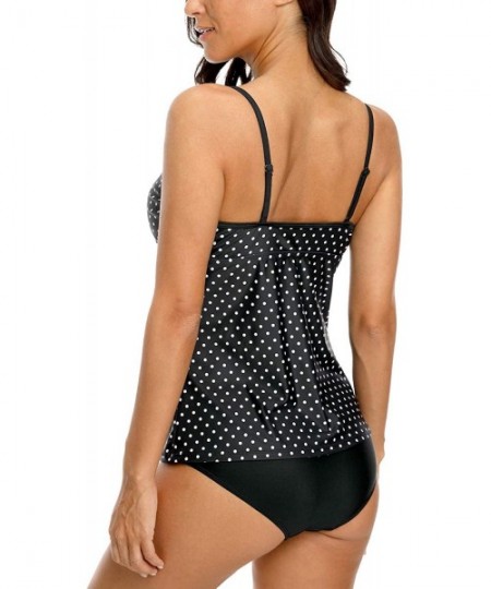 Sets Women's Polka Dot Tankini Set Modest Bandeau Two Piece Swimsuits Tummy Control - Tribal Trim/Black - C118M9Z552H