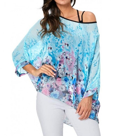 Cover-Ups Women Chiffon Blouse Floral Batwing Sleeve Beach Cover Up Loose Tunic Shirt Tops - 4345 - CP18RHOA355