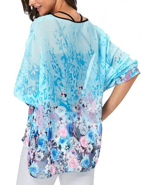 Cover-Ups Women Chiffon Blouse Floral Batwing Sleeve Beach Cover Up Loose Tunic Shirt Tops - 4345 - CP18RHOA355