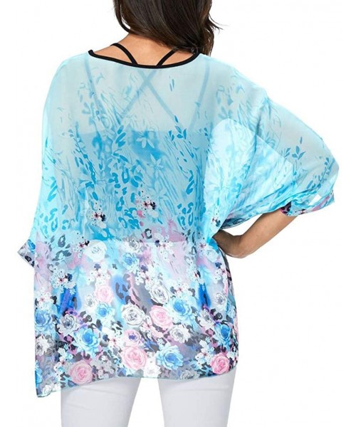 Cover-Ups Women Chiffon Blouse Floral Batwing Sleeve Beach Cover Up Loose Tunic Shirt Tops - 4345 - CP18RHOA355